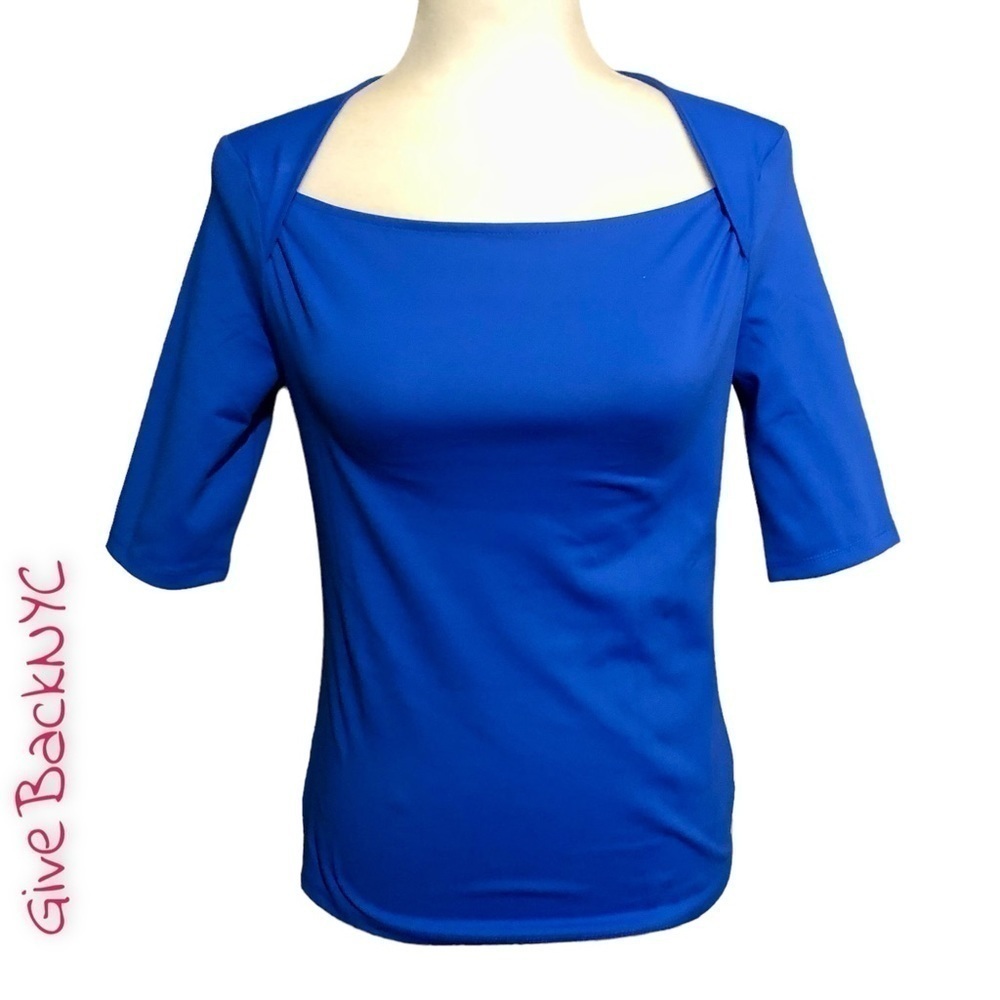 Ann Taylor Blue Stretch Envelope Neck Top Size SP